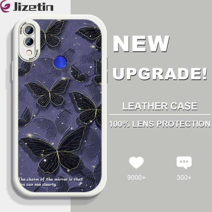 Jizetin for Redmi Note 7 / Note 7 Pro Back Cover Bright Butterfly Lambskin Texture PU Leather Back For Girls Boys Soft Phone Case