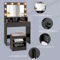 Vanity Makeup Table with Lighted Mirror, 10 Bulbs, Large Drawer, Tabletop Storage Shelf, Modern Bedroom Vanity Desk Makeup Dressing Table with Cushioned Stool for Girls Women, 54/36''.