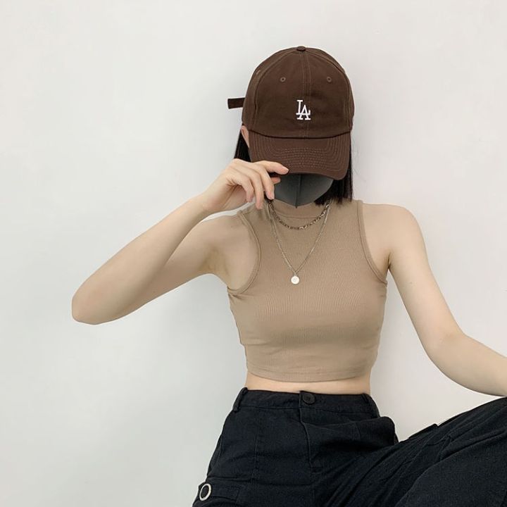 Half Turtleneck Hot Girl Sleeveless Top for Women ins Trendy American Slim Fit Midriff-Baring Outer Wear Inner Wear Short Vest