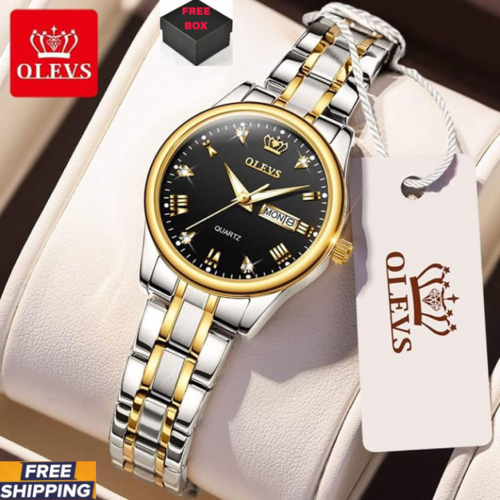 Olevs 4580 Silver & Golden Two Tone Stainless Steel Analog Wrist Watch For Women - White, Silver, Black & Golden