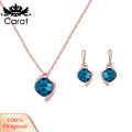 Carat Women Square Rhinestone Pendant Necklace Ear Stud Earrings Party Jewelry Set. 