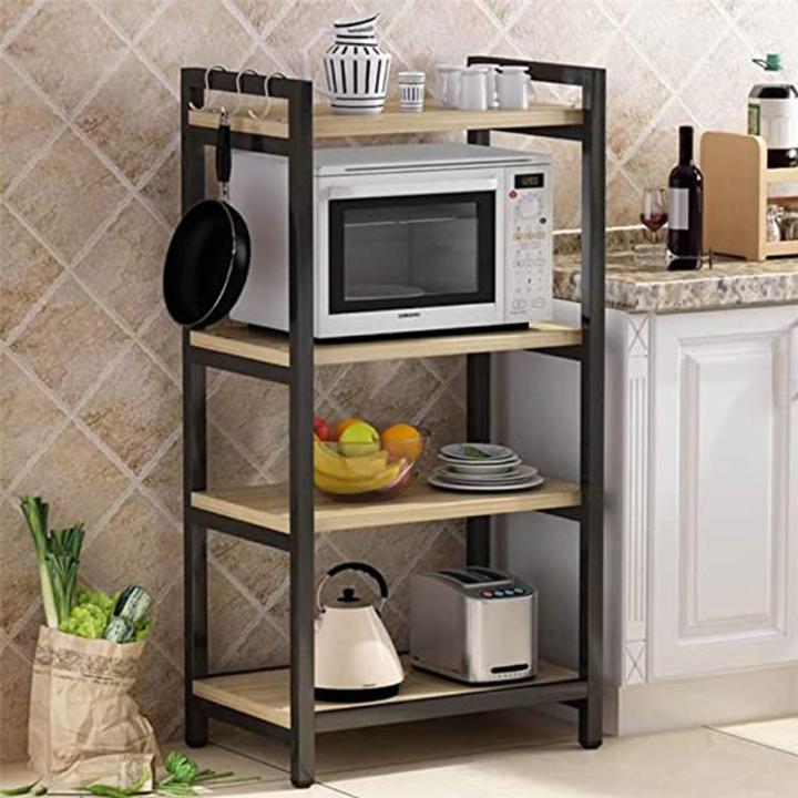 4-storey Kitchen Shelf Floor-standing Wood Carbon Steel Structure Multi-purpose Storage Rack Suitable Kitchen