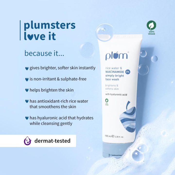 Plum%202%25%20Niacinamide%20Simply%20Bright%20Face%20Wash%20with%20Rice%20Water%20Brightens%20Skin,%20Helps%20Fade%20Blemishes%20Softens%20&%20Smoothens%20Skin%20Gentle%20&%20Non-Drying%20Women%20&%20Men%20100%25%20Vegan%20100%20ml%20-%20Image%204
