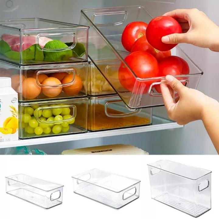 3 Sizes Refrigerator Organizer Box Stackable Fridge Food Storage Bins Handle Clear Plastic Pantry Food Freezer Organizer Tool