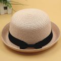 Fresh Dome Bow Curved Brim Straw Hat Women's Korean-Style Beach Trip Cover Sun Protection Top Hat Spring Summer Hat.