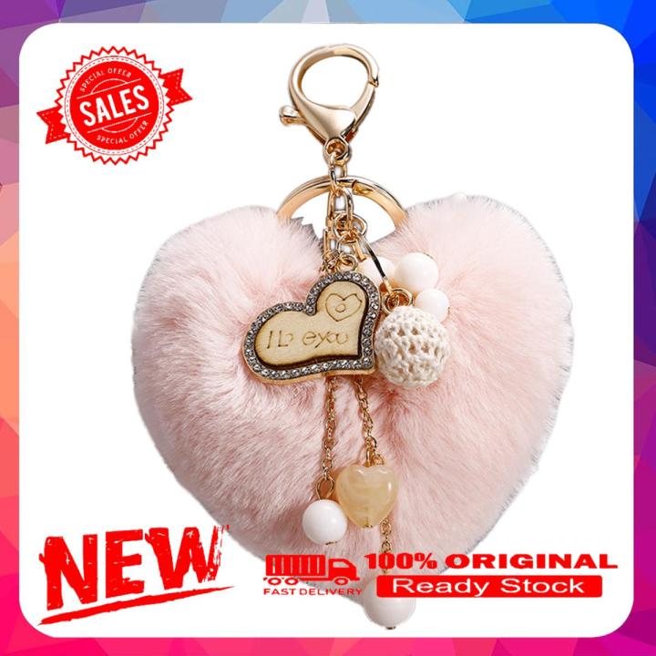 Plush Heart Shape Pendant Keychain Car Key Ring Holder Bag Pouch Hanging Decor