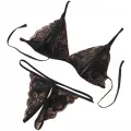 Women's Sexy Lace Underwear Set Bra Mesh Lace Print Three Point Underwear Set. 