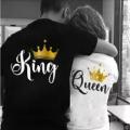 behind King Queen Printing Lover Couples Tee Shirt Harajuku Womens T-shirt Crown Printing Couple Clothes Summer Women Man Tops. 