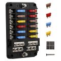 12V 12 Way Marine Fuse Block Fuse Panel with Ground & 12 Volt Fuse Box for Car Automotive Boat RV RZR. 