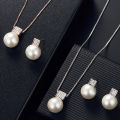 3Pcs Fashion Elegant Imitation Pearl Rhinestones Geometry Necklace Earrings For Women Bride Wedding Party Jewelry Set Gifts Mzea. 