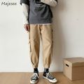Men Casual Cargo Pants Solidckets Ankle-length Elastic Waist Fashion Streetwear All-match Korean Style Simple Chic Ins Loose. 