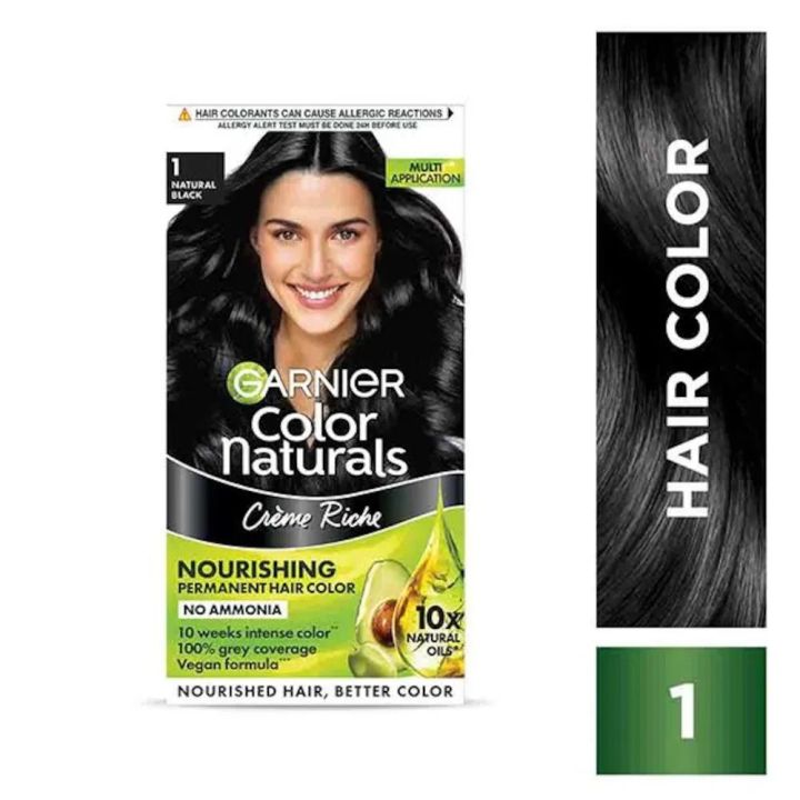 Indian product Hair styling Garnier Color Natural Black shade no 1 used for male/female - 70 ml + 60 gm