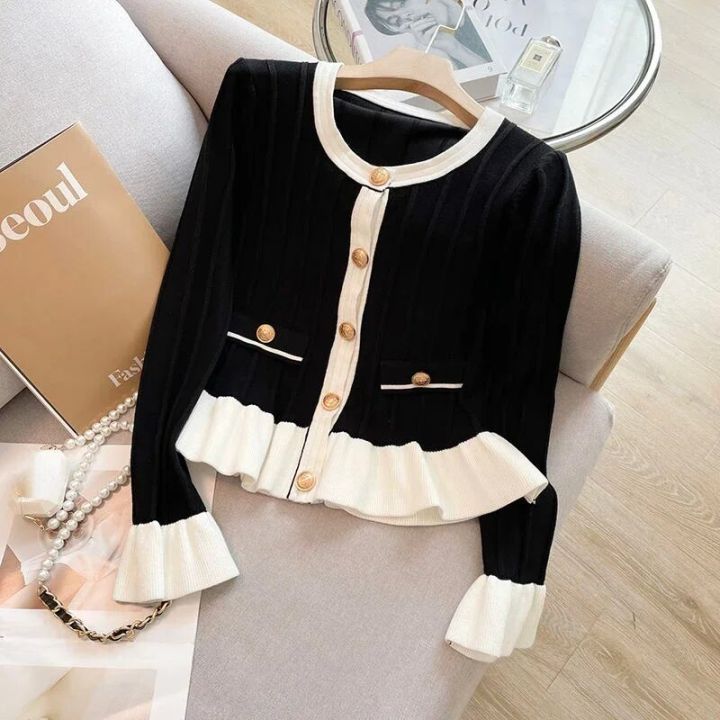 Sweet%20Cardigan%20Women%20Clothing%20O-neck%20Flare%20Sleeve%20Tunic%20Sueter%20Mujer%20Ruffles%20Vintage%20Knitted%20Sweater%20Coat%20Korean%20Pull%20Femme%20-%20Image%206