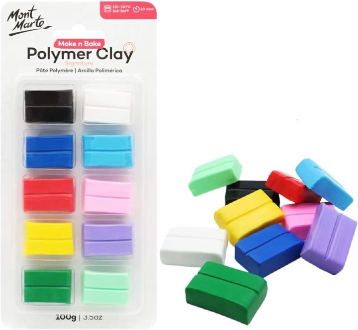 Mont Marte Polymer Clay Set 10 Pieces 100gram Soft Even Texture Easy to Shape Clay for Pottery Modelling and Handicraft