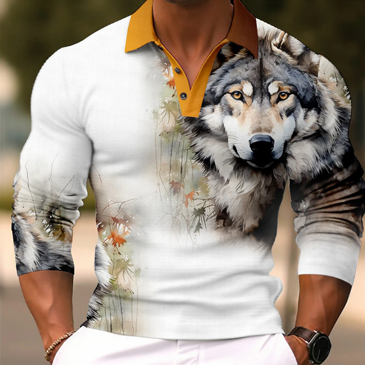 Animal Wolf Polo 3d tiger Lion Eagle Wolf Bear Print Fashion Polo T Shirts For Men Top Oversized Street Long Sleeve Men Clothing Ruiqir Super Store