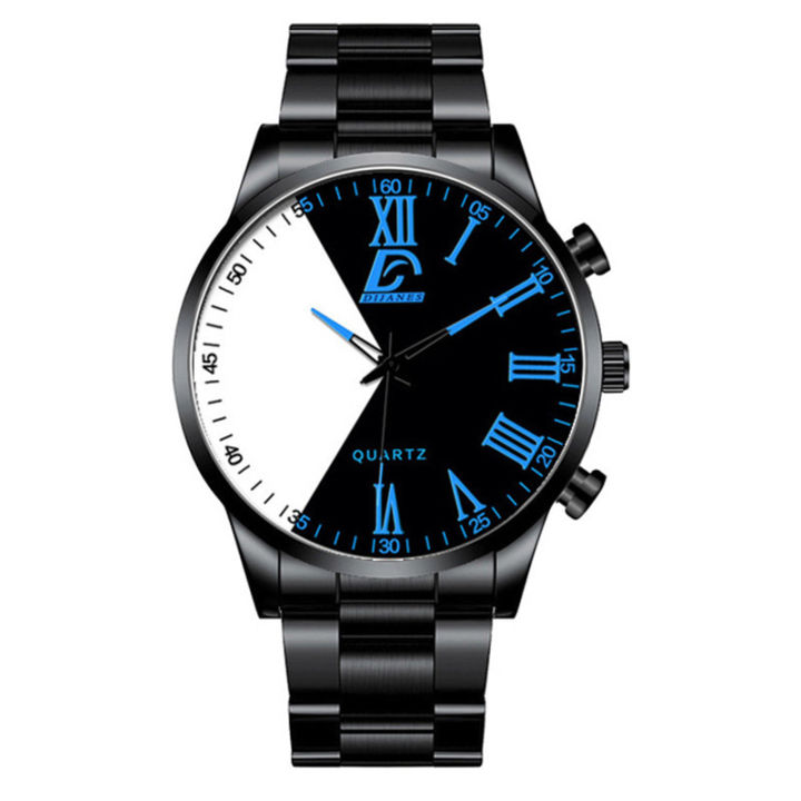 Fashion Men's Stainless Steel Watch Men's Creative Two-color Dial Splicing Quartz Watch Men's Casual Sports Watch (Black , Blue) - 38