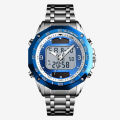 SKMEI Men Fashion Watches Solar Stainless Steel Watch Chrono Dual Display Waterproof Business Wristwatches 1493. 