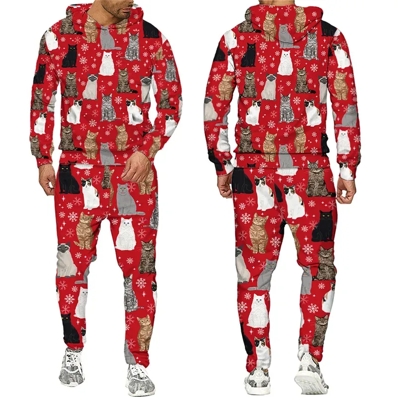 Merry Christmas Couple Outfits Festival Style 3D Print Hoodies+