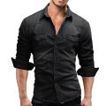 Men's Slim Fit Casual Long Sleeve Shirt Fashion Motorcycle Long Sleeve Coat European and American Vintage Denim Shirt. 