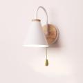Pull Switch Iron Wood Nordic Black/White E27 Wall Light Fixture Lampara Pared Stairs Led Light Lamps for Home Lampara De Pared.