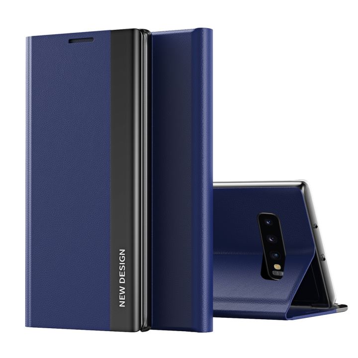 For Samsung Galaxy S10 Plus Thin Slim Folio Flip Leather Magnetic Closure Case Cover