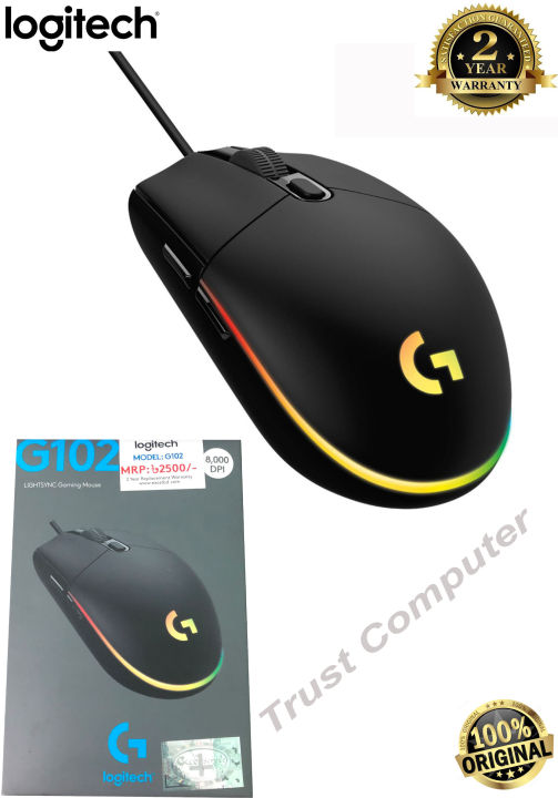 Logitech G102 Light Sync Gaming Mouse with Customizable RGB Lighting, 6 Programmable Buttons, Gaming Grade Sensor, 8 k dpi Tracking,16.8mn Color, Light Weight - Black