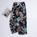 New Korean Pants Women Summer Ankle-Length Pants Trousers Home Clothes Loose Wide Leg Pants Girls Casual Flower Print Sweatpants.