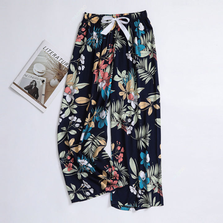 New%20Korean%20Pants%20Women%20Summer%20Ankle-Length%20Pants%20Trousers%20Home%20Clothes%20Loose%20Wide%20Leg%20Pants%20Girls%20Casual%20Flower%20Print%20Sweatpants%20-%20Image%202