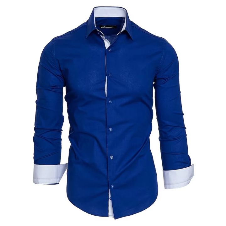 Casual%20Men's%20Long%20Sleeve%20Shirts%20Contrast%20Color%20Single%20Breasted%20Lapel%20Collar%20Shirt%20And%20Blouse%20Tops%20Slim%20Shirt%20For%20Men%20-%20Image%202