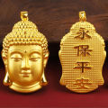 Vietnam Shajin Buddha Head Small Pendant Brass gold-plated Buddha head pendant black rope necklace for men and women.
