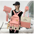 Backpack new five-piece set of schoolbag women's Korean version ins color-blocked middle school student schoolbag fashion campus student backpack. 