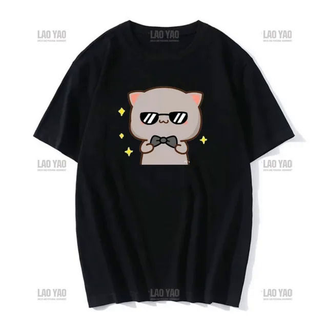 Cute%20Peach%20Cat%20Cartoon%20Couple%20Print%20Shirt%20Unisex%20Shirt%20Gray%20Sent%20Flowers%20To%20Peach%20T%20Shirt%20New%20Style%20Lovers'%20Clothes%20Casual%20Tee%20-%20Image%207
