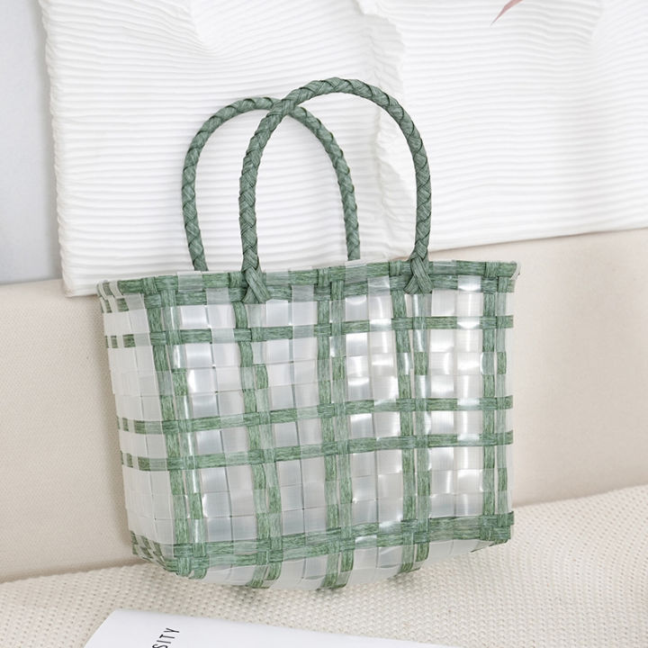 Fashionable Plastic Woven Vegetable Basket Bag New Single Shoulder Handbag