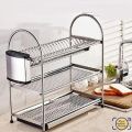 Stainless Steel Dish Rack Set 3-Tier Kitchen Organizer - Organize Your Kitchen Utensils Efficiently With This Sturdy Stainless Steel Dish Rack Set. 