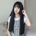 【DATA FROG Global MALL】（NEW）Wig female long straight hair cute air bangs black long hair fluffy hair set bangs medium long hair Woman wig. 