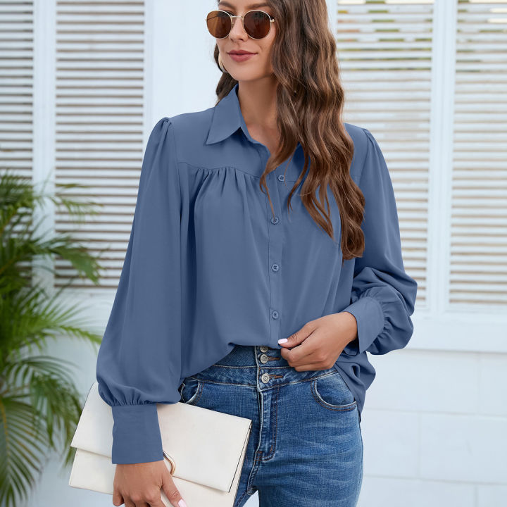 Woman's%20Long%20Sleeve%20Chiffon%20Shirt%20Solid%20Color%20Pleated%20Elegant%20Temperament%20Women%20Blouses%20-%20Blouse%20-%20Image%202