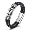 2024 High Quality Infinity Knot Leather Wristband Bracelet Pulsera Stainless Steel Magnetic Clasp Braided Leather Bracelet For Men.