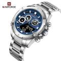 NAVIFORCE 9217 Watches Mens Date and Time Luxury Dual Time  Top Brand Analog Digital Stainless Steel Man Wristwatch Casual Quartz-Silver and Blue. 