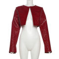 Sifreyr Red PU Leather Crop Jacket Coats Women Autumn Winter Long Sleeve Cardigan Outwear Fashion Streetwear Y2K Hottie Clothes.