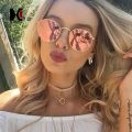 【beauty code store】SHAUNA Classic Women Pink Reflective Sunglasses Retro Clear Red UV400.