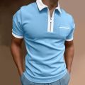 Summer short-sleeved POLO shirt men's casual breathable T-shirt lapel pocket men's top solid color street men's wear.