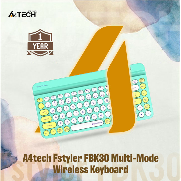 A4tech Fstyler FBK30 Multi-Mode Wireless Keyboard - 2.4G & Bluetooth Connection - Mobile/Tablets Stand - Round Keycaps - Compact Size - Compatible with Windows / Mac / iOS / Android - Quiet Key - English Layout