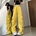 Y2K Women Cargo Pants Vintage Streetwear Baggy Wide Leg Sweatpants Casual Drawstring Pocket Tech Fashion Trousers. 
