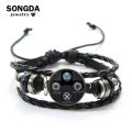 SONGDA Old Video Game Controller Men Leather Bracelet Novelty Handmade Glass Gem Art Photo Charm Bracelet Boys Gift Idea Jewelry. 