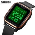 SKMEI 1858 Dual Time Plastic Strap Digital Watch for Men-Black Golden. 