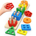 Baby Wooden Toys Rainbow Stacking Ring Tower Blocks Puzzle Toys Montessori Educational Color Shape Geometric Game Toys for Kids KankongAgu.