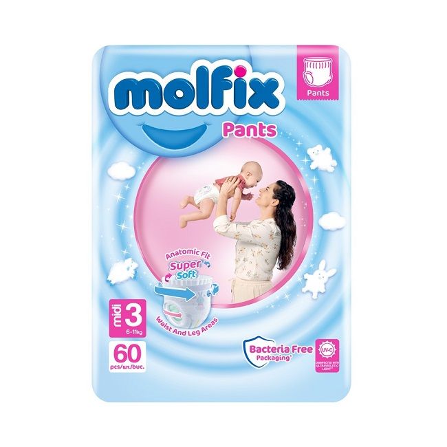 Molfix 3 Pants 6-11 kg Baby Diaper 58 Pcs Pack, Made in Turkey