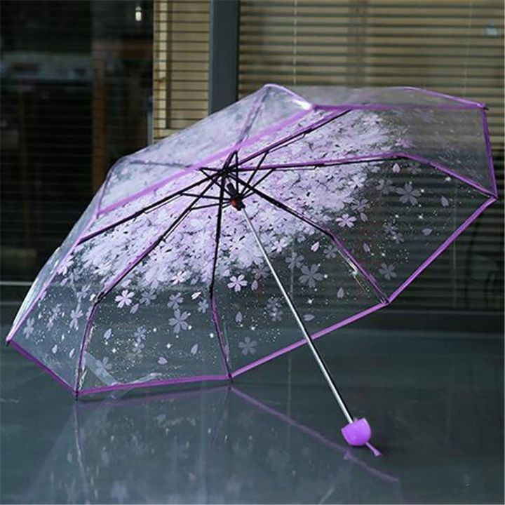 Transparent%20Three%20Folding%20Umbrella%20Ladies%20Stylish%20Clear%20Pink,%20Purple,%20Blue%20&%20Green%20Folding%20Umbrella%20-%20Image%202