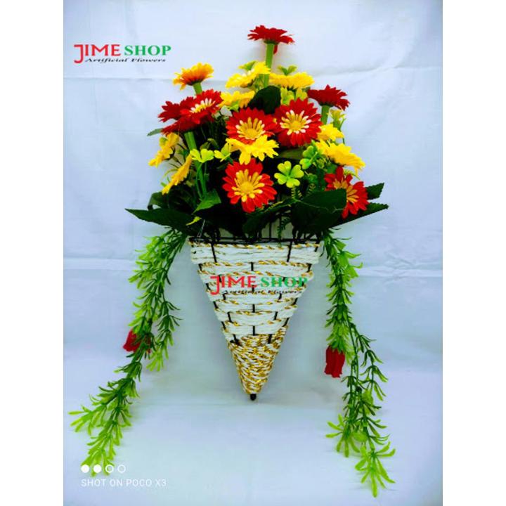 অফিস বা ঘর সাজানোর জন্য কৃত্রিম ফুলের গ্যালারী 15 ইঞ্চি/38 সেমি লম্বা দেয়ালের ঝুলন্ত আয়রন টব