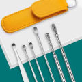 6 Piece ear Pick Set Portable ear Cleaner Set Leather Case With Stainless Steel. 